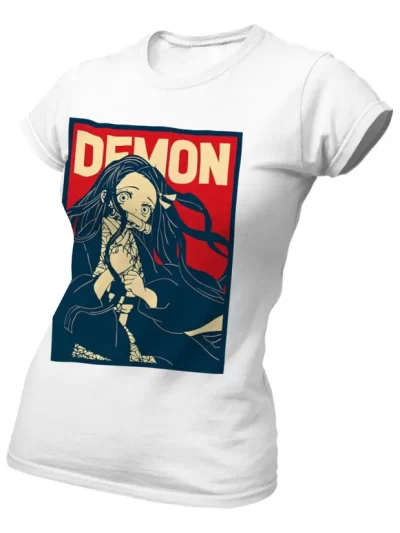 Remera Blanca Nezuko Kamado Azul Rojo