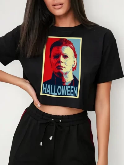 Remera Crop Scara Blanca Halloween Noche Terror