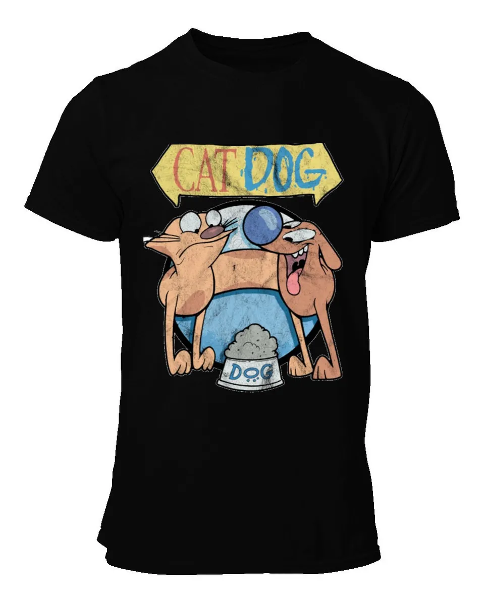 Remera Negra Cat Dog Retro 90S