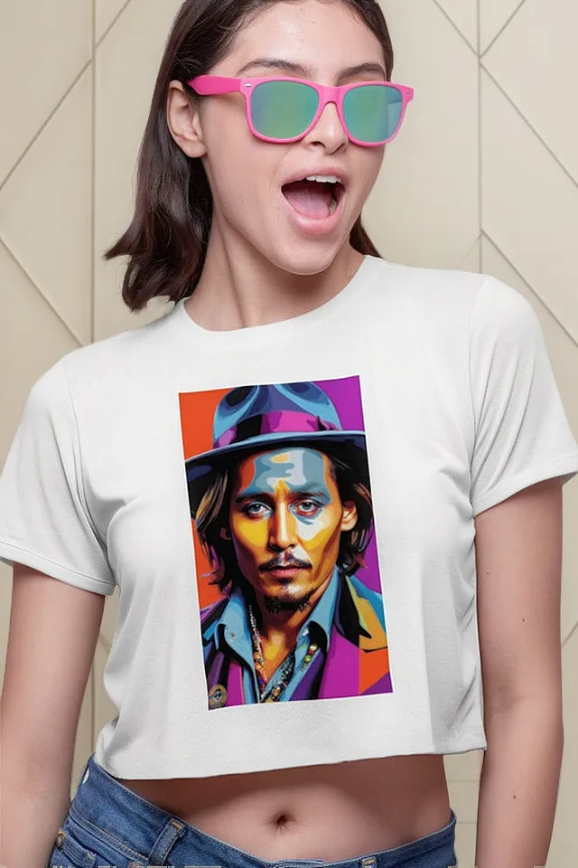 Remera Crop Pop Art Johnny Depp Star