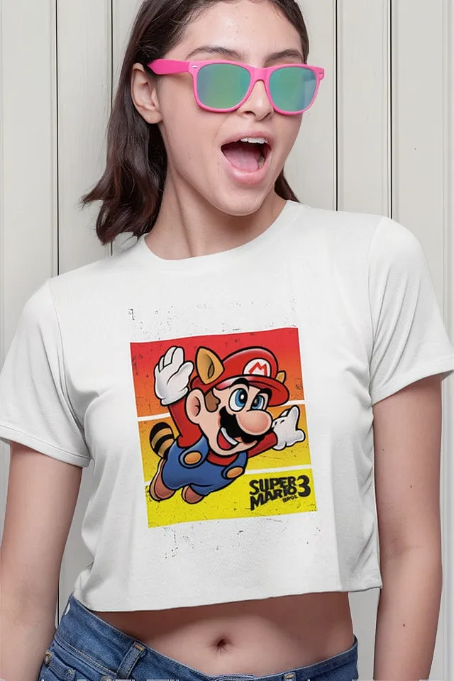 Remera Crop Mari0 Br0S 80S Classic Old Gamer