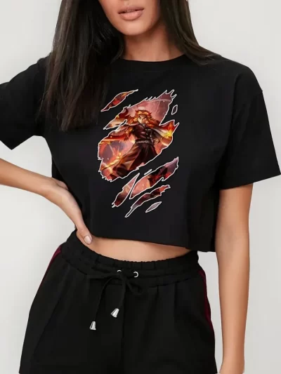 Remera Crop Rengoku Demon Slayer Fire3
