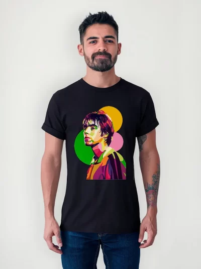 Remera Negra Estampada Rock Oasis Manga Corta Discograf