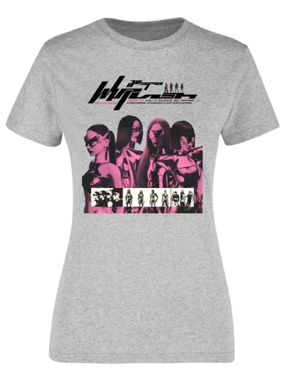 Remera Gris Jaspe Con Estampado K Pop Aespa Gira Concierto