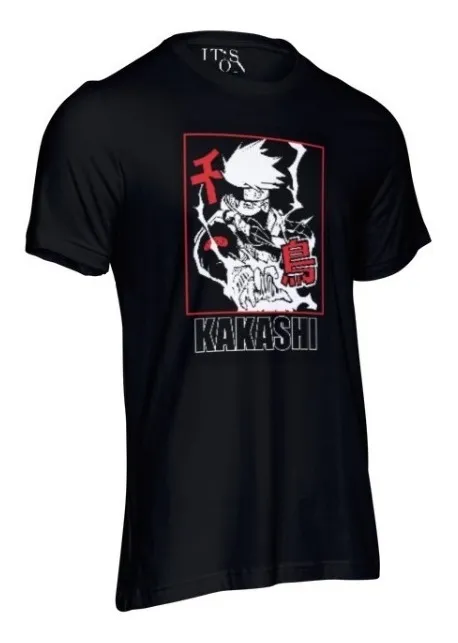 Remera Negra Kakashi Manga Blanco Y Rojo Naruto Anime