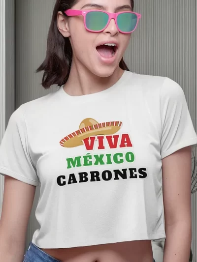 Remera Crop Grito Viva Mexico Cabrones