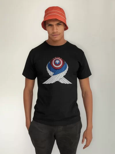 Camiseta Negra Dama Caballero Capitan America Basica