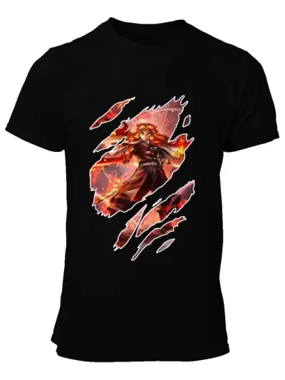 Remera Negra Rengoku Demon Slayer Fire3