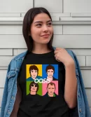 Remera Negra Manga Corta Banda Oasis Logotipo Basica
