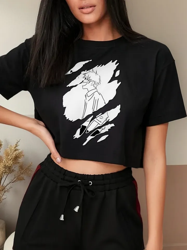 Remera Crop Anime Satoru Gojo Flame Art5 Jjk24