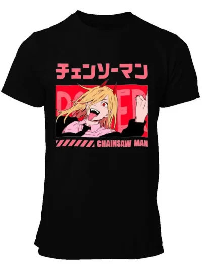 Remera Negra Power Chainsawman Cool Demon Waifu