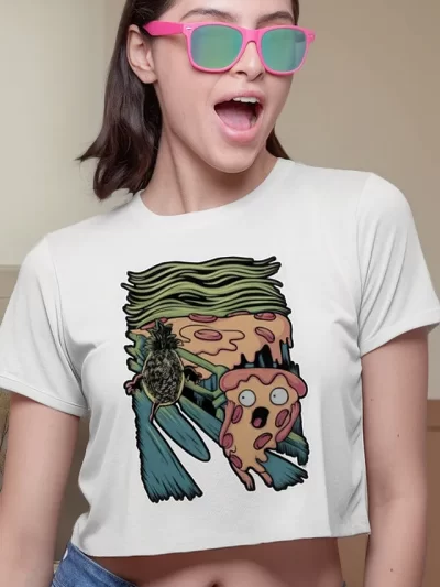 Remera Crop Scream Pi A Pizza Horror Reference