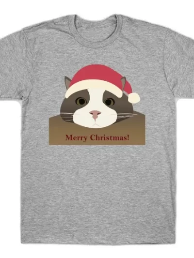 Remera Unisex Navideña Lindo Gatito Merry Christmas Feliz N