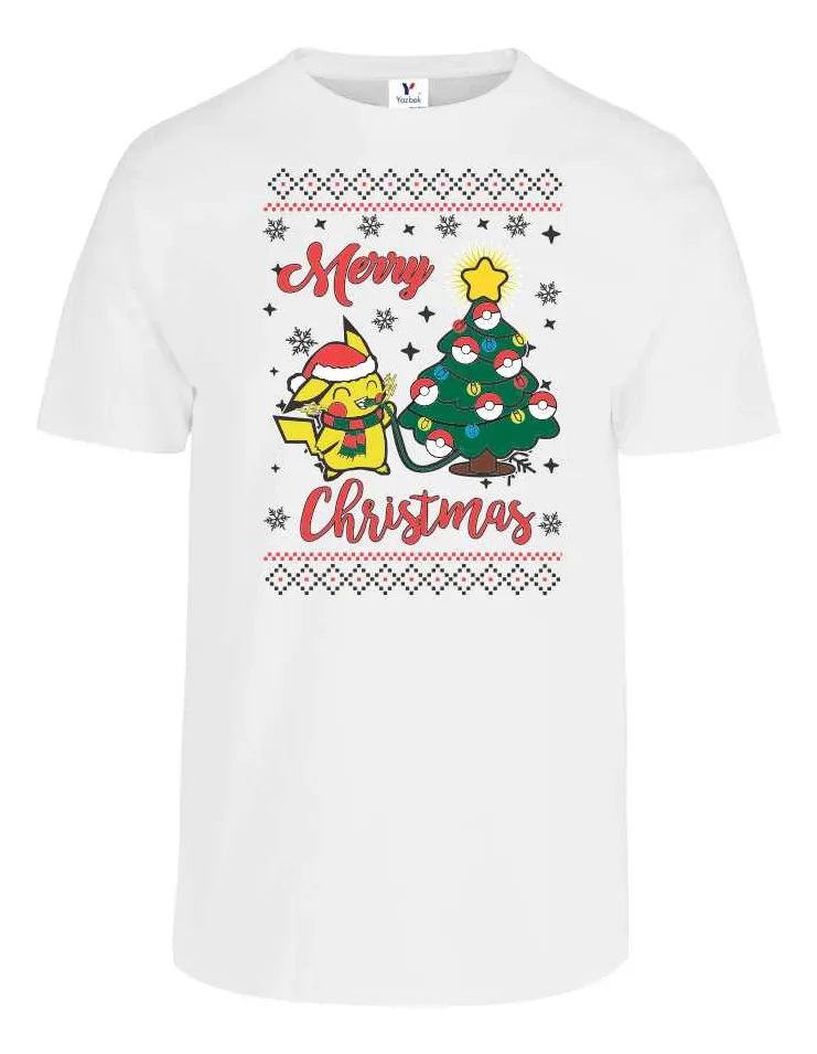 Remera Merry Christmas Pikachu Árbol Navidad Hombre Mujer