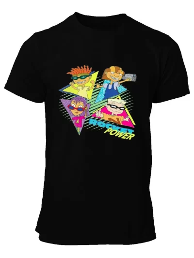 Remera Negra Rocket Power Retro Degradado 90S